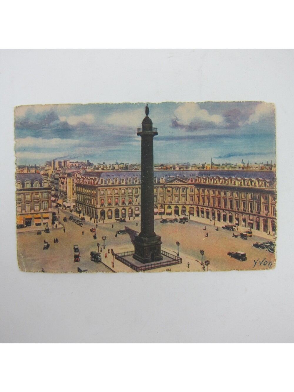 Art Postcard Paris France By Strolling Place & Vendome Column Yvon Antique RARE